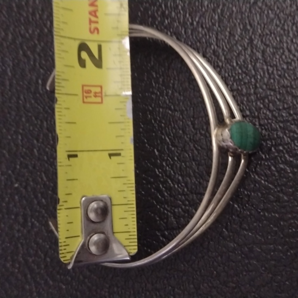 Pair Malachite shell Crystal stone Alpaca Silver bracelet Cuff - Picture 5 of 13